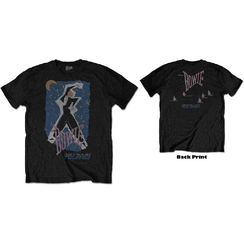 David Bowie | Official Band T-Shirt | 83' Tour (Back Print) Notch Collar Peter Pan Collar Cowl Neck