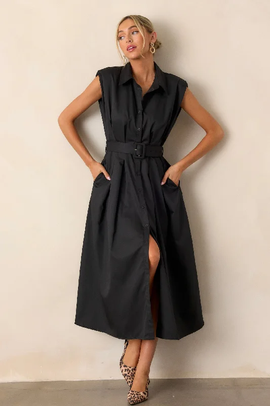 Days Go By Black Belted Midi Dress Comfortable Knitwear Midi Dress