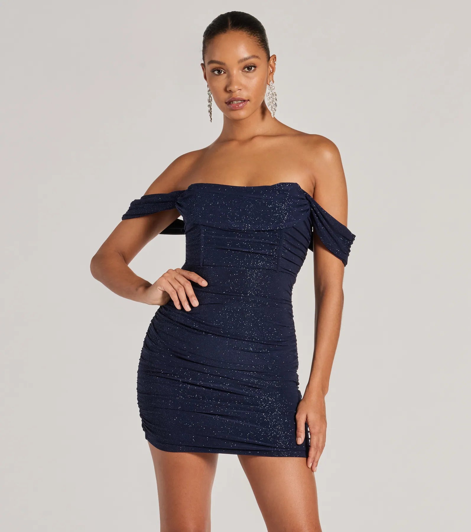 Glimmer Babe Glitter Off-The-Shoulder Mini Dress Trendy Mini Dress with Belt