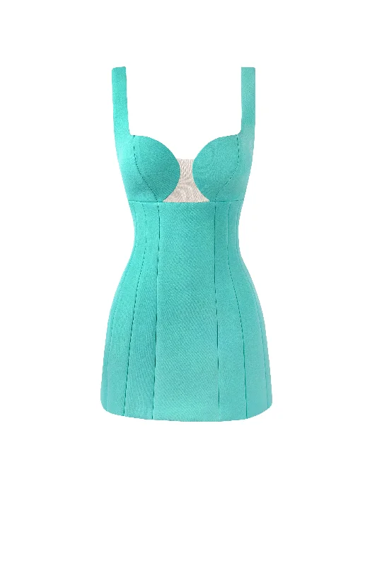 Glossy ultra mini dress in mint green with cutouts Chic Sleeveless Mini Dress