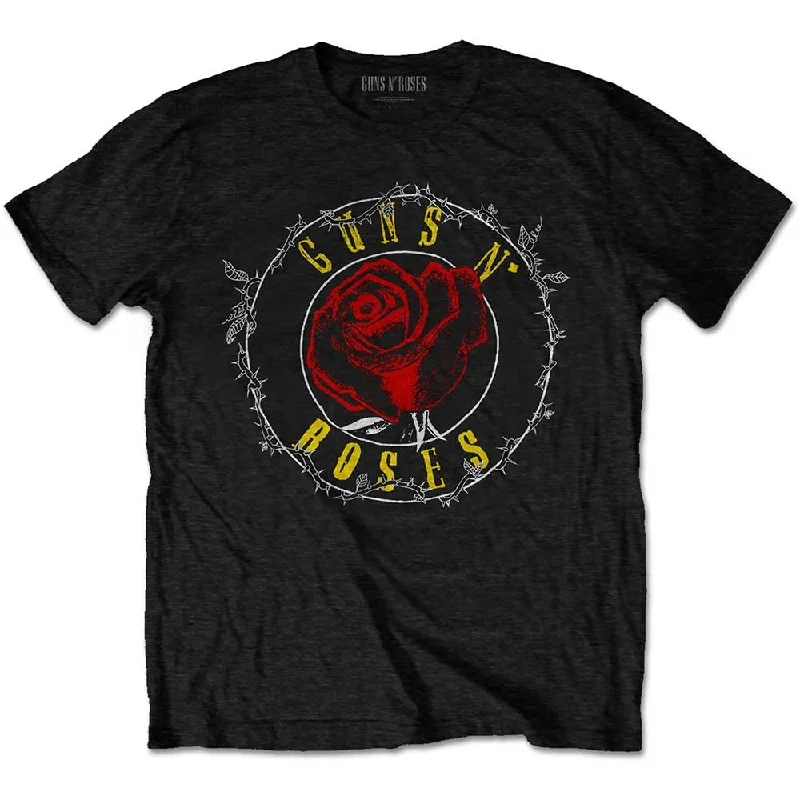 Guns N' Roses | Official Band T-Shirt | Rose Circle Paradise City (Back Print) Collared Crew Neck Turtle Neck