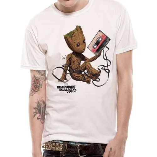 Guardians Of The Galaxy Vol 2 Groot And Tape T-Shirt Adult Solid Print Embellished