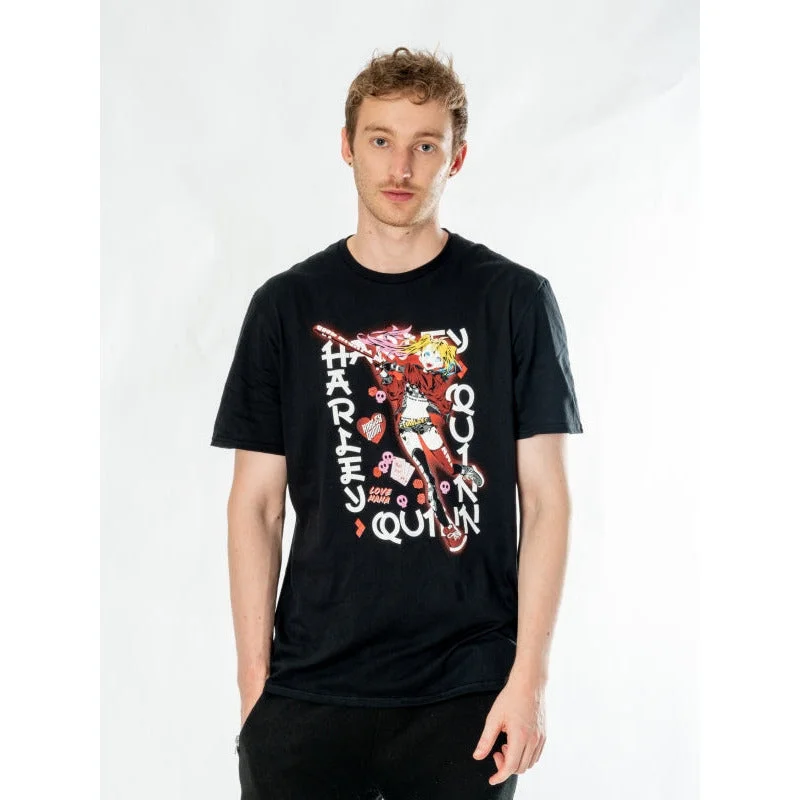 Harley Quinn Black Adult Anime Good Night T-Shirt DC Print Jacquard Patchwork