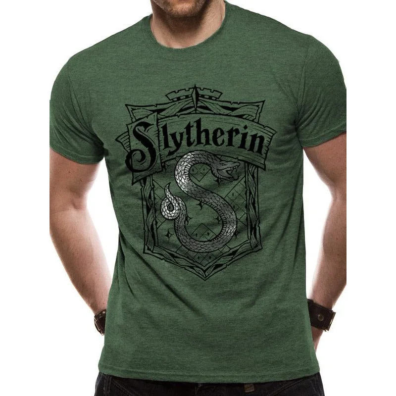 Harry Potter Shrewder Silver Foil Slitherin T-Shirt Adult Boxy Fit Fitted Loose