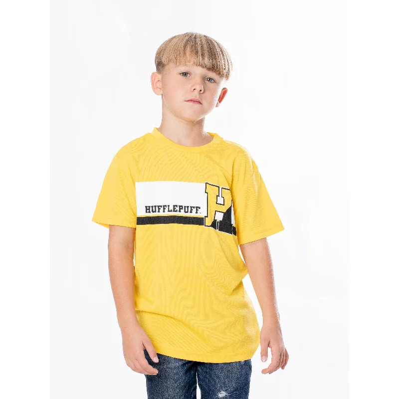 Hufflepuff Kids Track & Field T-Shirt Yellow Harry Potter Beaded Sequined Faux Fur