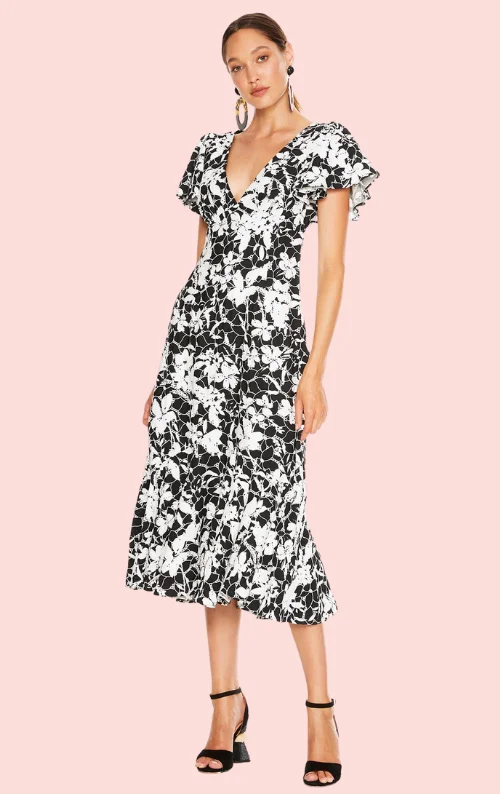 Idol Midi Dress - Black Print Trendy Midi Dress with Belt