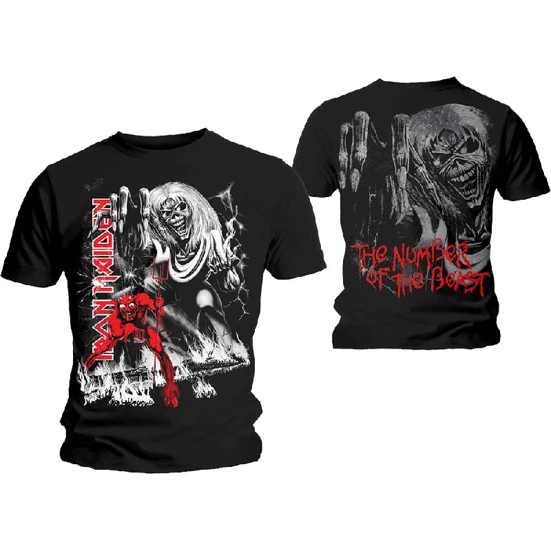 Iron Maiden | Official Band T-Shirt | Number of the Beast Jumbo (Back Print) Notch Collar Peter Pan Collar Cowl Neck