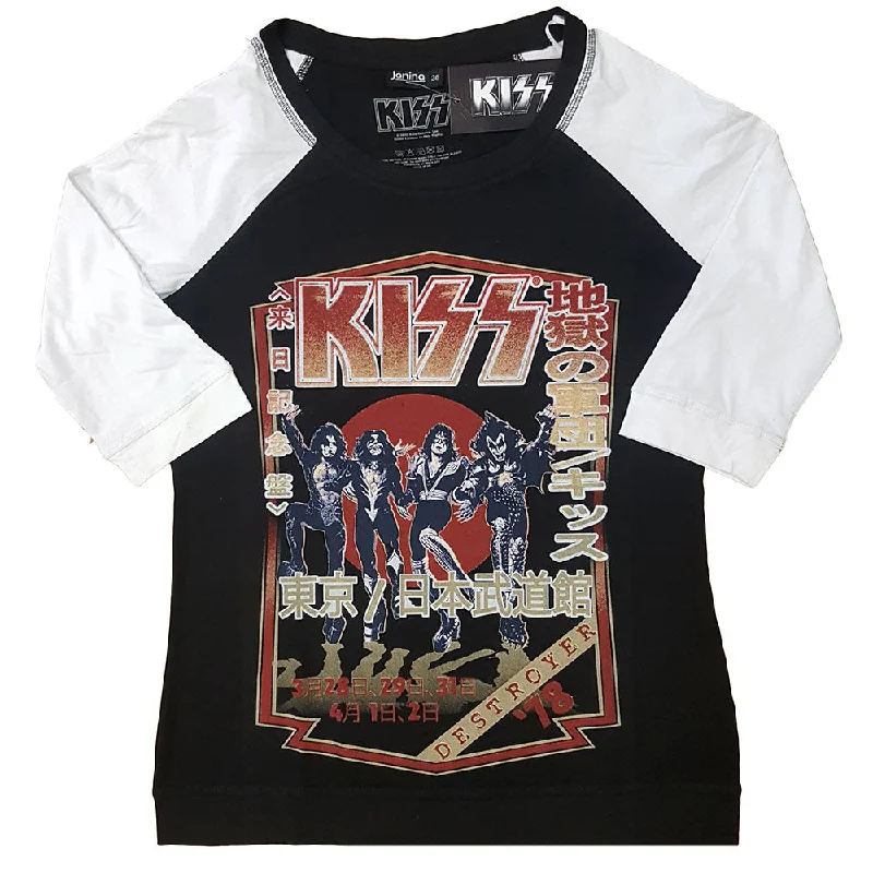 KISS Ladies Raglan T-Shirt: Destroyer Tour '78 Thin T-Shirt Open Front Quick Dry