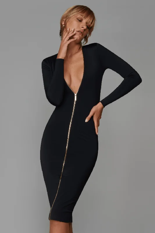 Le Vestiaire Stretch Jersey Midi Dress with Zip Cozy Ribbed Knit Midi Dress