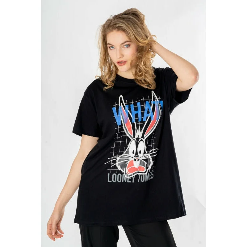 Looney Tunes Womens Oversized Bugs Unisex T-Shirt Adult Polka Dot Checkered Tartan