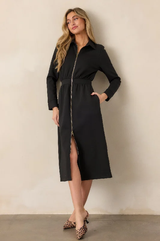 Lost In The Moment Black Long Sleeve Midi Dress Comfortable Denim Midi Dress