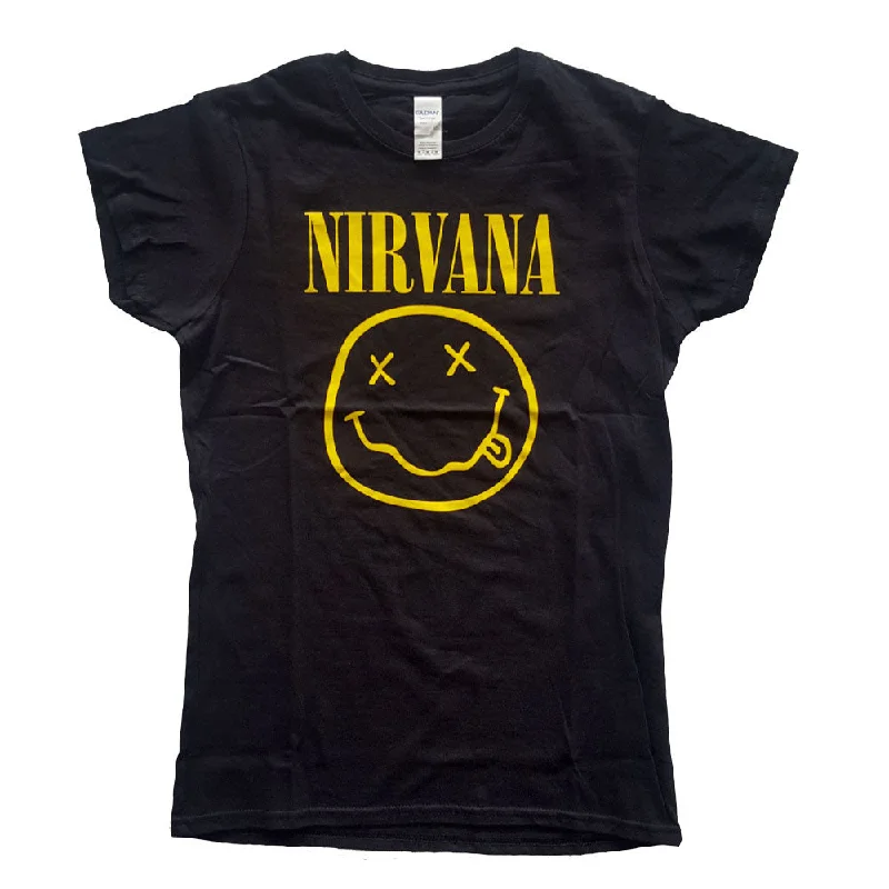 Nirvana Ladies T-Shirt: Yellow Happy Face Layered Multi-layer Single Layer