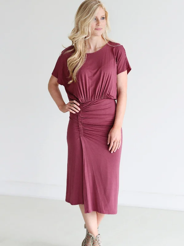 Nocturne DLMN Ruched Side Midi Dress Trendy Fit-and-Flare Midi Dress