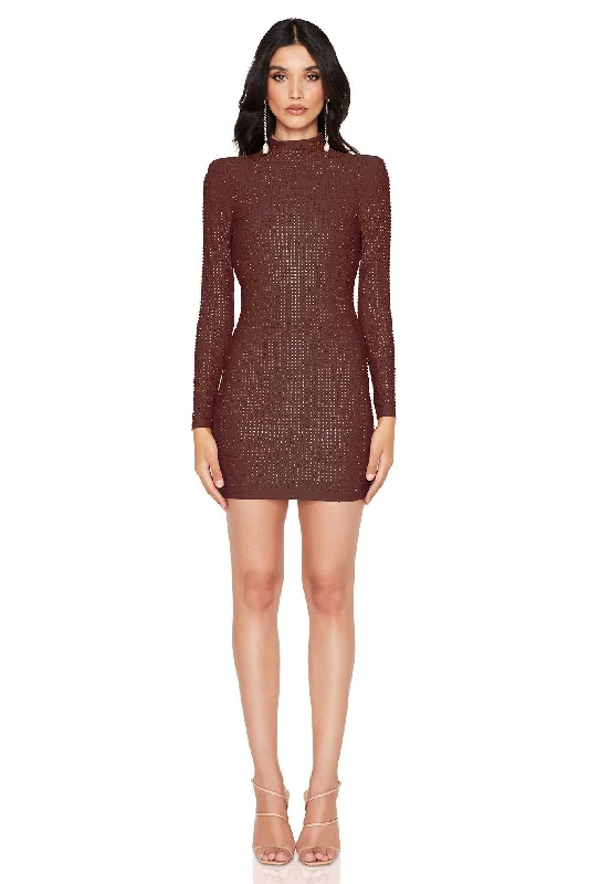 Nookie Adriana Mini Dress - Mocha Elegant Sequin Mini Dress