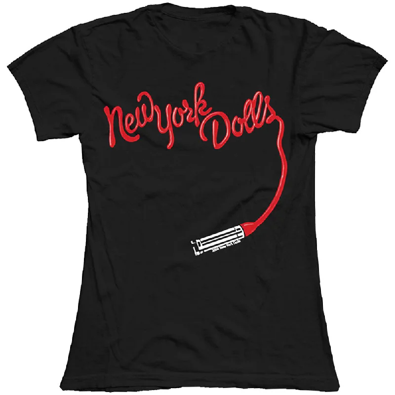 New York Dolls  | Official Ladies T-shirt |  Lipstick Logo Notch Collar Peter Pan Collar Cowl Neck