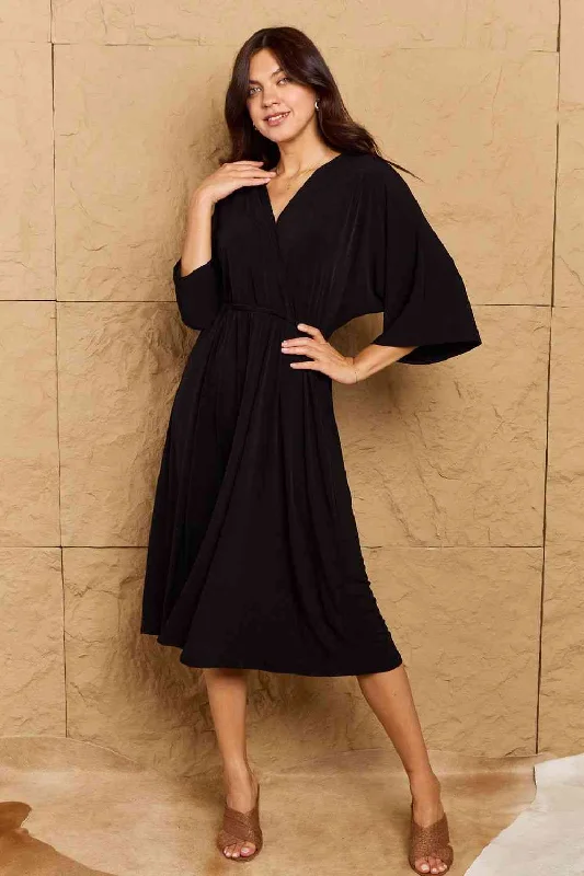 Solid Surplice Midi Dress Fashionable Wide Leg Midi Dress