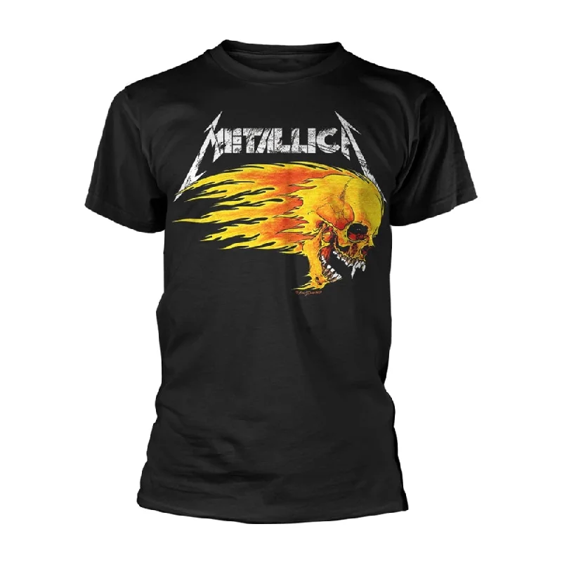 Metallica Unisex T-shirt: Flaming Skull Tour '94 (back print) Real Fur Shearling Chenille