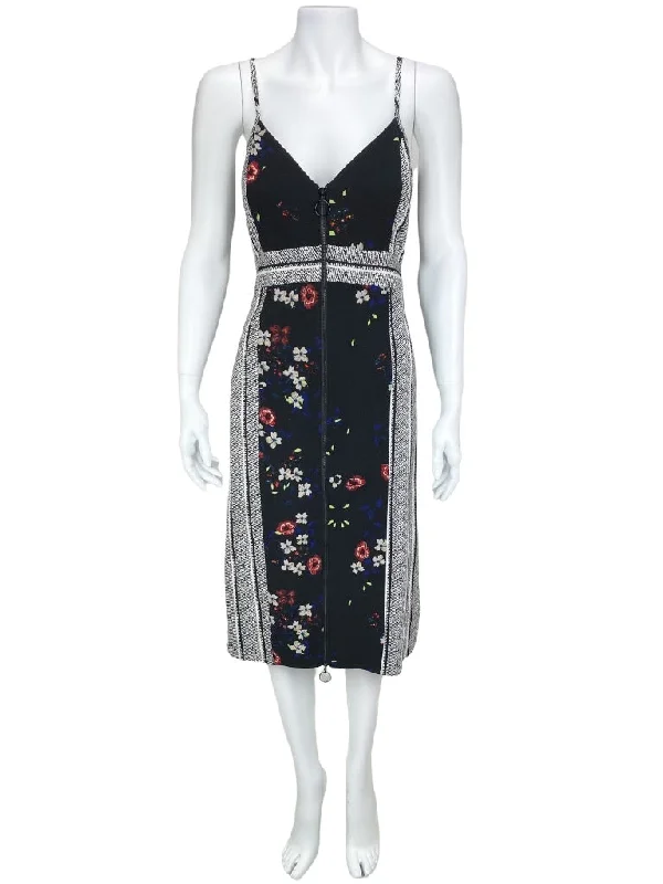 Rachel Rachel Roy, Women's Printed Zip-Front Midi Dress, Black/Multi, Size 8 Cozy A-Line Midi Dress