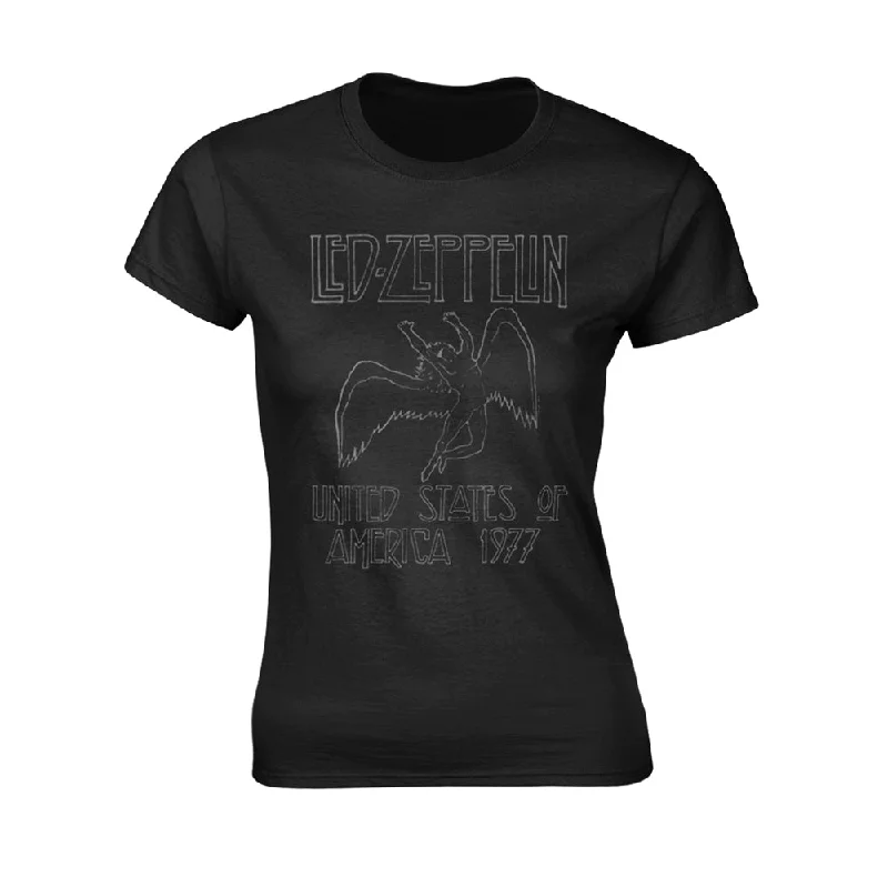 Led Zeppelin Ladies Ladies T-shirt: Usa 1977 Satin Blend Silk Blend Wool Blend