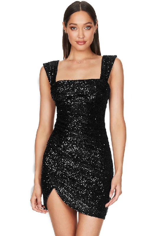 Sparkly Wrap Side Ruched Sleeveless Bodycon Sequin Mini Dress - Black Stylish Ribbed Mini Dress