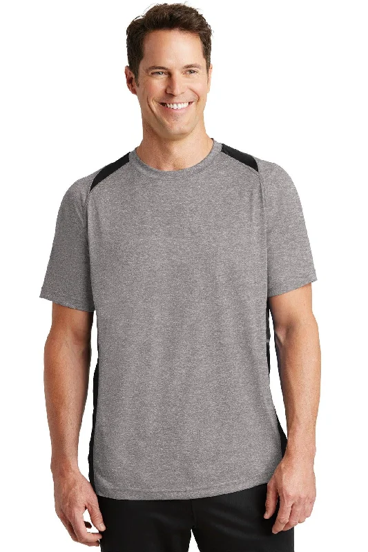 Sport-Tek Heather Colorblock Contender Tee. ST361 Denim Fabric Leather Fabric Suede Fabric