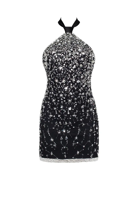 Striking halterneck crystal-embellished mini dress, Xo Xo Fashionable Button-Front Mini Dress