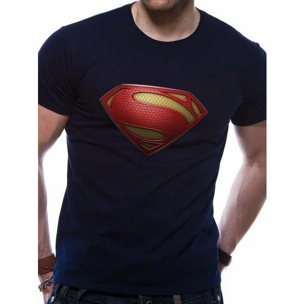 Superman Textured Logo Unisex T-Shirt DC Adult Zippered Front Buttoned Front Snap Front