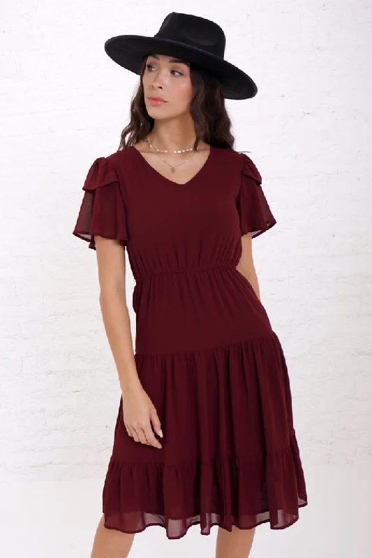 The Amara Midi Dress with TieRed Skirt Comfortable Wrap Midi Dress