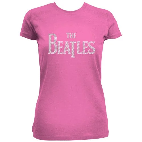 The Beatles Ladies Fashion T-Shirt: Drop T Logo (Diamante) Mesh Blend Leather Blend Suede Blend