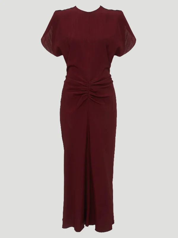 Gathered Waist Midi Dress in Port Stylish Halter Neck Midi Dress