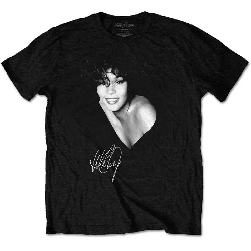 Whitney Houston | Official Band T-Shirt | B&W Photo Solid Color Striped Floral