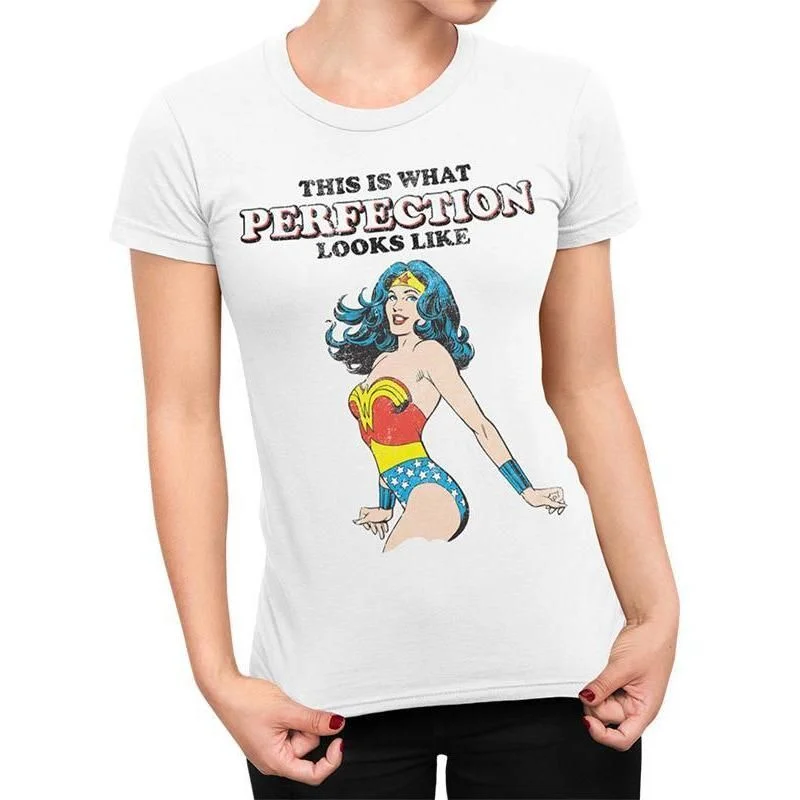 Wonder Woman Perfection Fitted T-Shirt WW84 Adult Graphic T-Shirt Round Neck Polyester