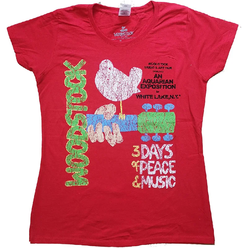 Woodstock Ladies T-Shirt: Vintage Classic Poster Seamless Knitted Crochet