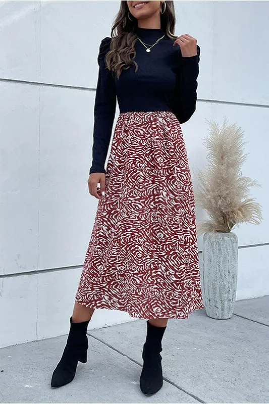 MAZE PATTERN SKIRT HIGH NECK DRESS