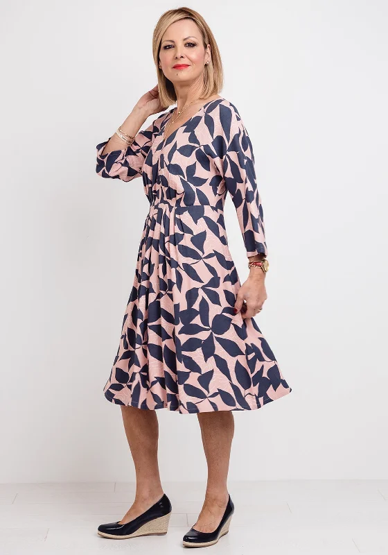 White Stuff Ida Leaf Print Dress, Pink & Grey
