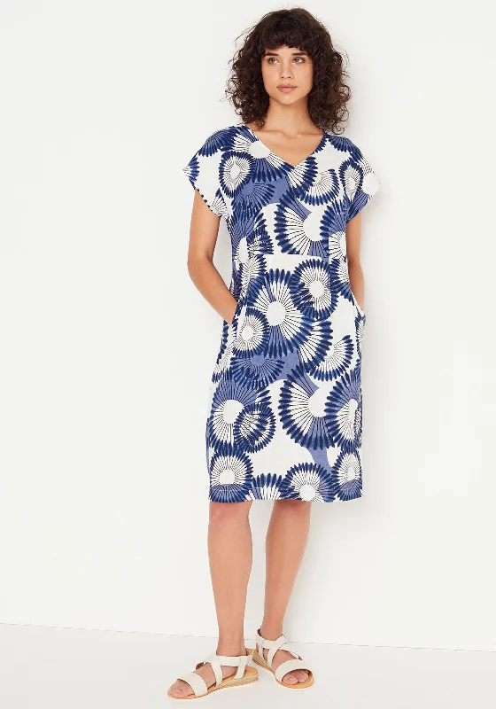 White Stuff Larna Printed Linen Dress, Blue & White