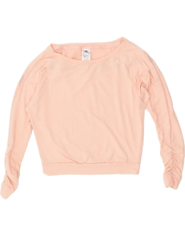 ADIDAS Womens Oversized Crop Sweatshirt Jumper UK 4/6 XS Pink Cotton Hoodie with Half-Zip Sporty Casual