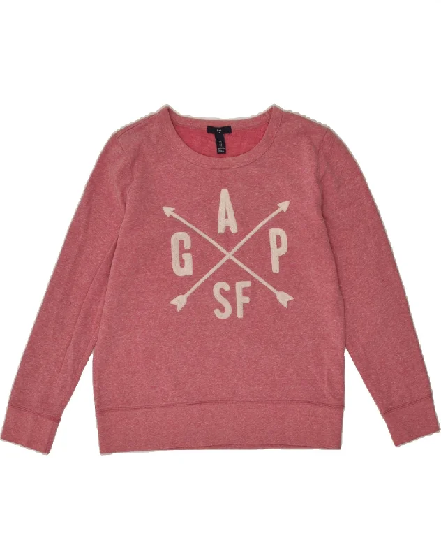 GAP Womens Graphic Sweatshirt Jumper UK 10 Small Pink Cotton Zip Hoodie Drawstring Kangaroo Pocket