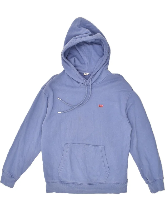 LEVI'S Womens Hoodie Jumper UK 14 Medium Blue Cotton Hoodie with Lace Feminine Delicate