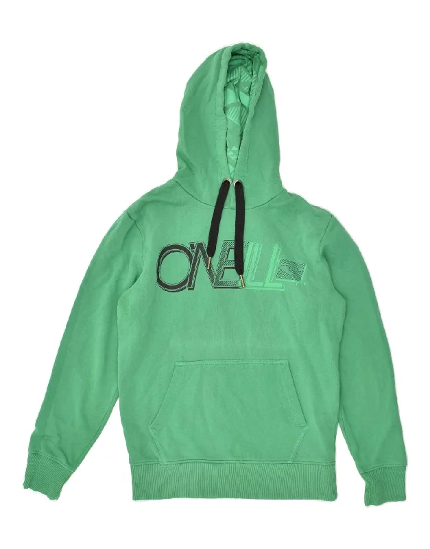 O'NEILL Womens Regular Fit Graphic Hoodie Jumper UK 10 Small Green Cotton Hoodie with Stripes Bold Sporty