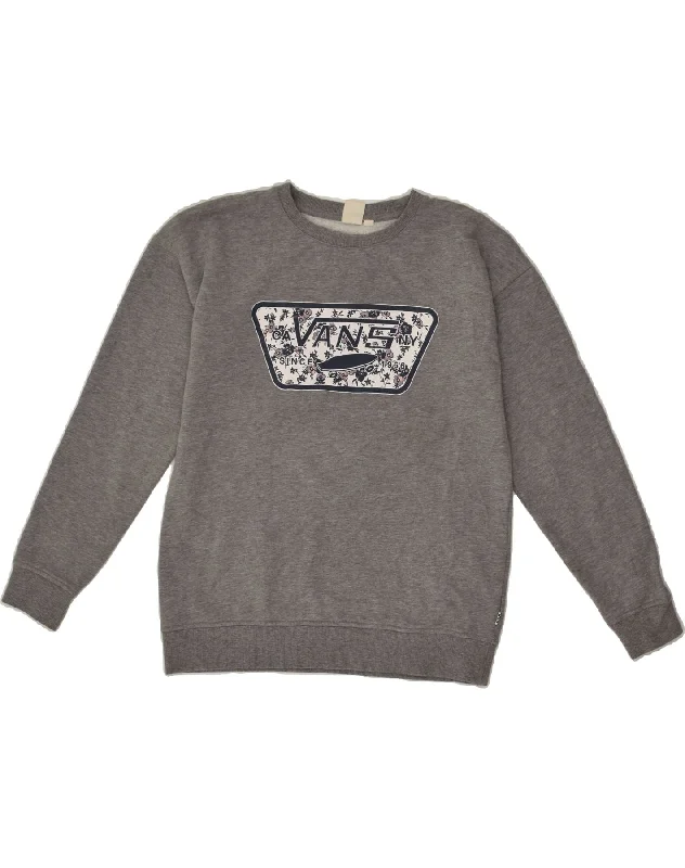 VANS Womens Graphic Sweatshirt Jumper UK 10 Small Grey Hoodie with Print Artistic Unique