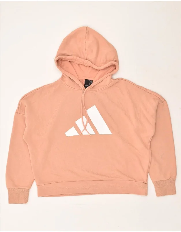 ADIDAS Womens Graphic Crop Hoodie Jumper UK 8/10 Small Orange Cotton Hoodie with Double Zipper Versatile Adjustable