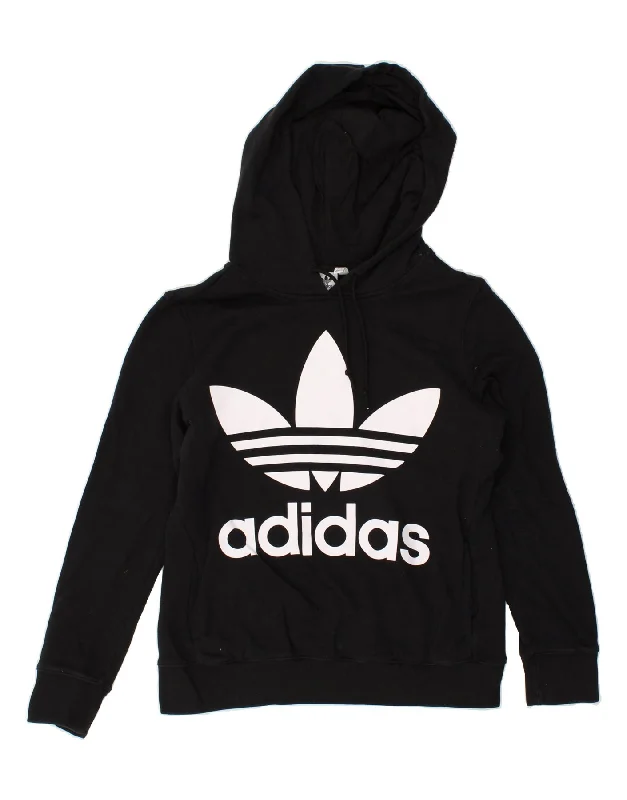 ADIDAS Womens Graphic Hoodie Jumper UK 10 Small  Black Hoodie with Tie-Dye Psychedelic Retro