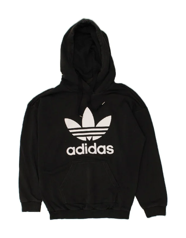 ADIDAS Womens Graphic Hoodie Jumper UK 10 Small  Black Cotton Hoodie with Zipper Versatile Modern