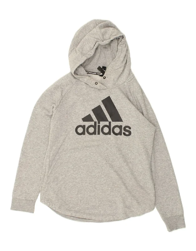 ADIDAS Womens Graphic Hoodie Jumper UK 12/14 Medium Grey Cotton Hoodie with Pattern Geometric Abstract