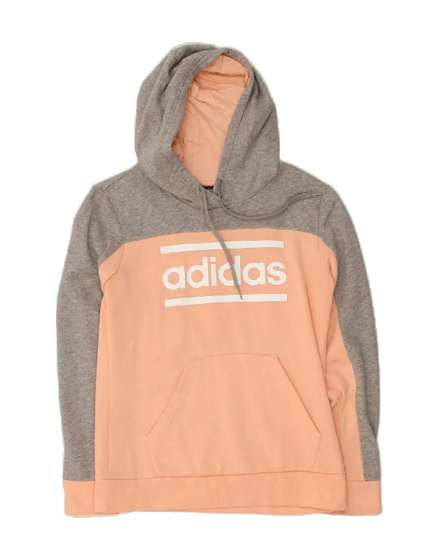 ADIDAS Womens Graphic Hoodie Jumper UK 12/14 Medium Orange Colourblock Hoodie with Lining Warm Insulated