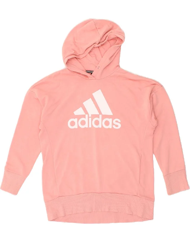 ADIDAS Womens Graphic Hoodie Jumper UK 12/14 Medium Pink Cotton Hoodie with Oversized Fit Loose Comfortable