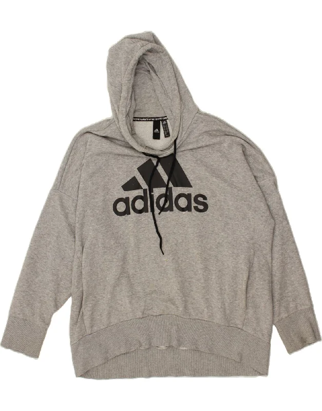 ADIDAS Womens Graphic Hoodie Jumper UK 24/26 2XL Grey Cotton Hoodie with Set-In Sleeves Structured Classic