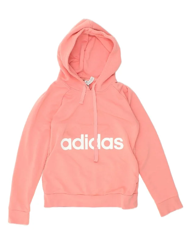 ADIDAS Womens Graphic Hoodie Jumper UK 8/10 Small Pink Cotton Hoodie with Hem Contrast Bold Stylish