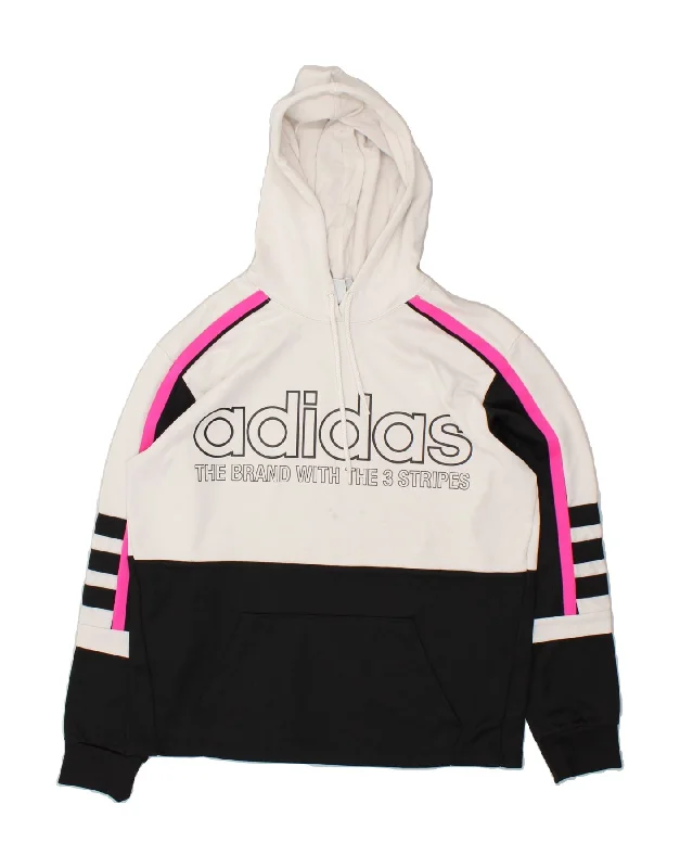 ADIDAS Womens Graphic Hoodie Jumper UK 8 Small White Colourblock Cotton Hoodie Sweatshirt Pullover